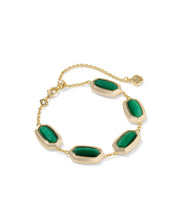 Kendra Scott Elaina Bezel Delicate Chain Bracelet - Goldtone with Green Tigers Eye